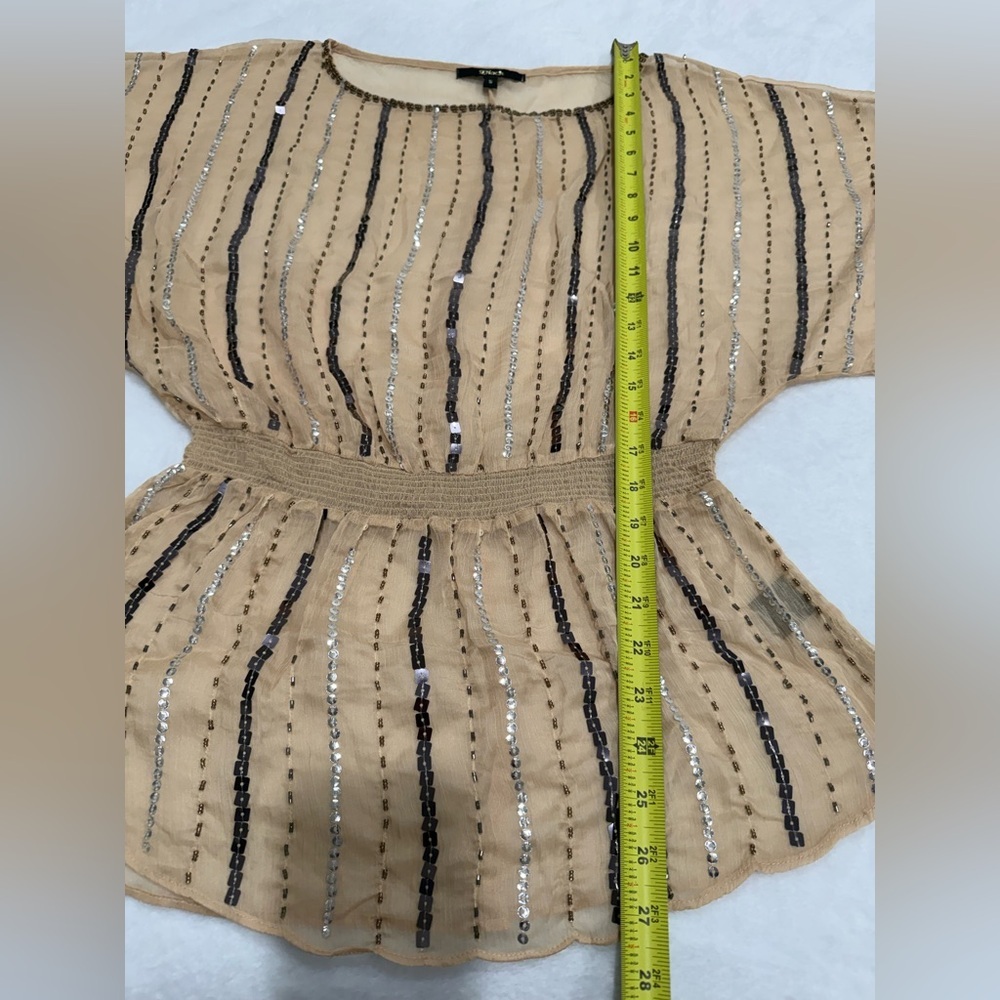 Y2K Beaded Sheer Batwing Blouse Champagne Gold | New Without Tags | Size S - Picture 12 of 14